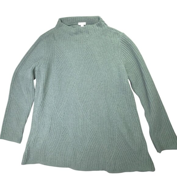 J Jill Sweater Women L Sage Green Chenille Mock Neck Pullover Chunky Plush Tunic - Picture 1 of 11